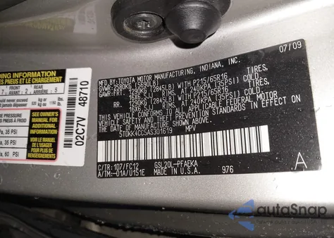 2010 Toyota Sienna Le из США, поврежденный, VIN 5TDKK4CC5AS301619